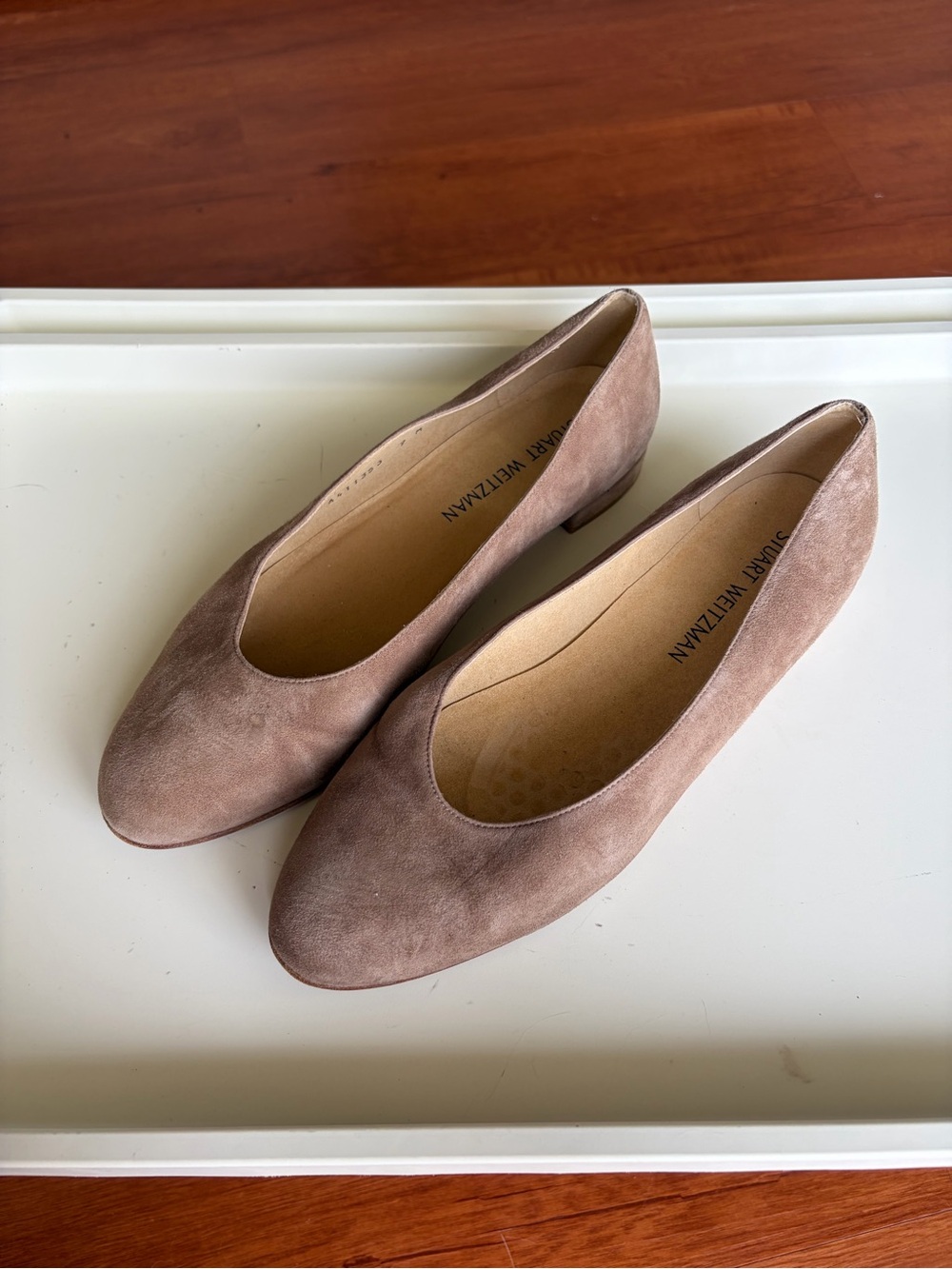 Stuart Weitzman Suede Ballet Flats in Taupe